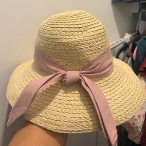 Straw Sun Hat with Pink Bow